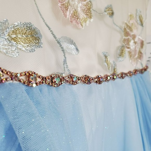 Rare Editions NWT Dress Kids Size 16 Blue, Cream, Ivory and Green with Jeweled W - Picture 2 of 5